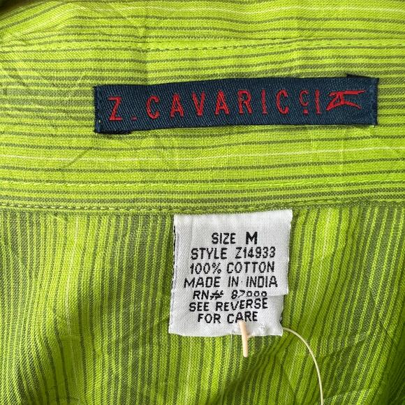 NWT Z. Cavaricci Green Striped 100% Cotton Button-Up Shirt Long Sleeve NEW M - Picture 4 of 5